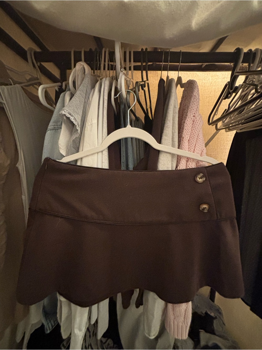Classic Mini Skirt with Button Detail - Brown